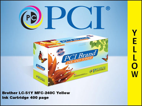 PCI Brand Brother LC-51Y LC51Y Yellow Inkjet Cartridge 400 Page Yield