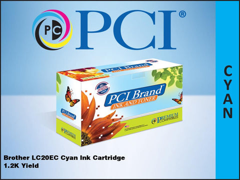 PCI Brand Brother LC20EC Cyan Inkjet Cartridge 1.2K Yield