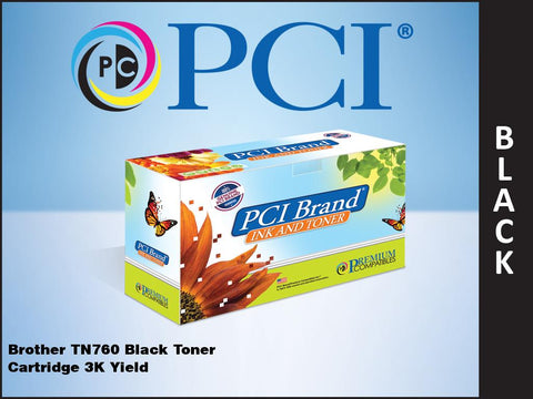 PCI Brand Brother TN760 TN-760 Black Toner Cartridge 3K Yield