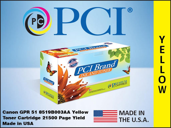 PCI Brand Canon 8519B003AA GPR-51 Yellow Toner Cartridge 21.5K Yield