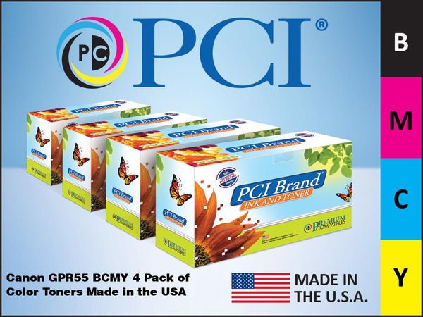 PCI Brand Canon GPR554PK GPR-55 4 Pack B,M,C,Y Toner Cartridges