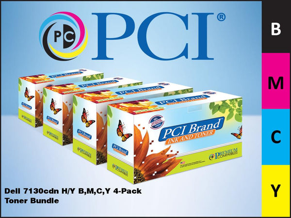 PCI Brand Dell 7130CDN HY Bundle 4 Pack B,M,C,Y Toner Cartridges