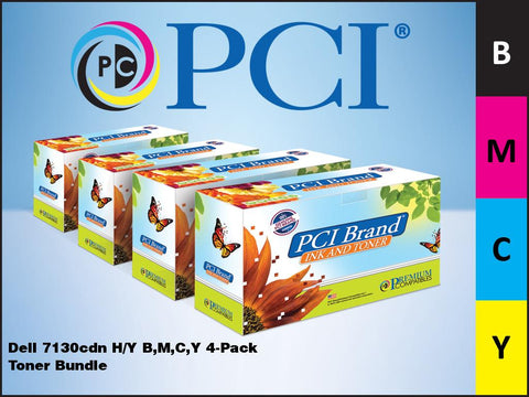 PCI Brand Dell 7130CDN HY Bundle 4 Pack B,M,C,Y Toner Cartridges