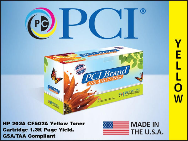 PCI Brand CF502A 202A Yellow Toner Cartridge Made in the USA