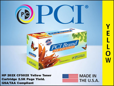PCI Brand CF502X 202X Yellow Toner Cartridge Made in the USA