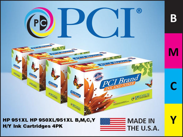 PCI Brand HP 951XLBMCY 951XL 4 Pack B,M,C,Y Toner Cartridges