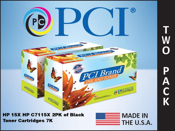 PCI Brand HP C7115X-D 15X 2 Pack Black Toner Cartridges 7K Yield
