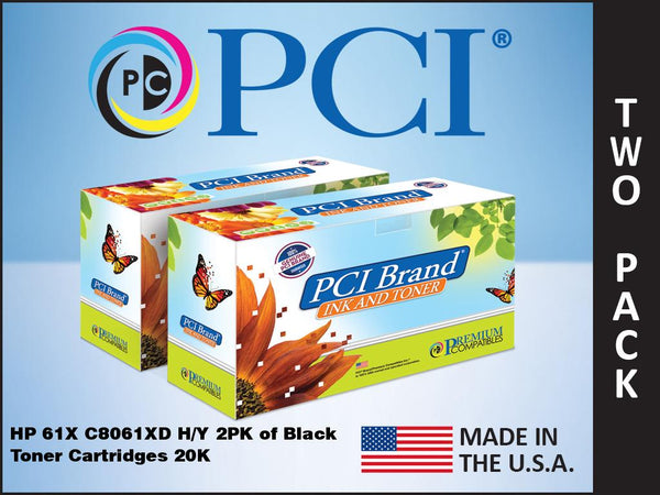 PCI Brand HP C8061D 61X 2 Pack Black Toner Cartridges 20K Yield