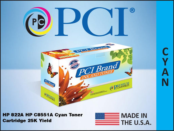 PCI Brand HP C8551A 822A Cyan Toner Cartridge 25K Yield