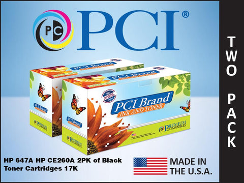PCI Brand HP CE260A-D 647A 2 Pack Black Toner Cartridges 17K Yield