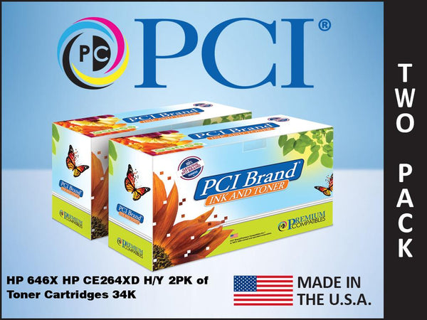 PCI Brand HP CE264XD 646X 2 Pack Black Toner Cartridges 34K Yield