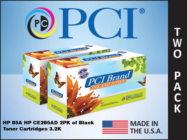 PCI Brand HP CE285D 85A 2 Pack Black Toner Cartridges 3.2K Yield