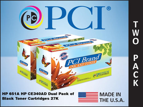 PCI Brand HP CE340AD 651A 2 Pack Black Toner Cartridges 27K Yield