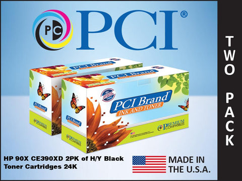 PCI Brand HP CE390XD 90X 2 Pack Black Toner Cartridges 24K Yield
