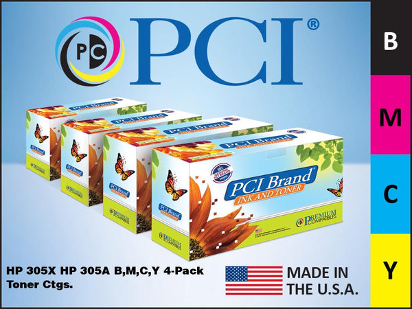 PCI Brand HP CE411X 305A 4 Pack B,M,C,Y Toner Cartridges