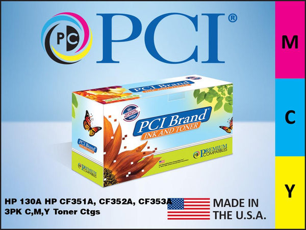 PCI Brand HP LJ130ACMY 130a 3 Pack Cyan, Yellow, Magenta Toner Cartridges 1K Yield