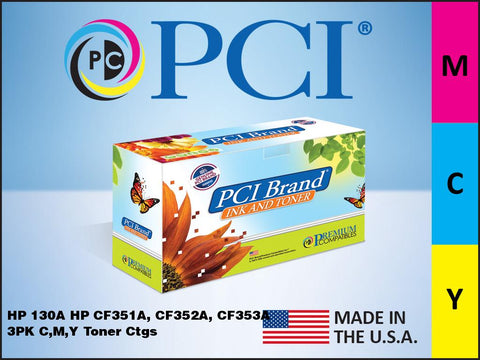 PCI Brand HP LJ130ACMY 130a 3 Pack Cyan, Yellow, Magenta Toner Cartridges 1K Yield