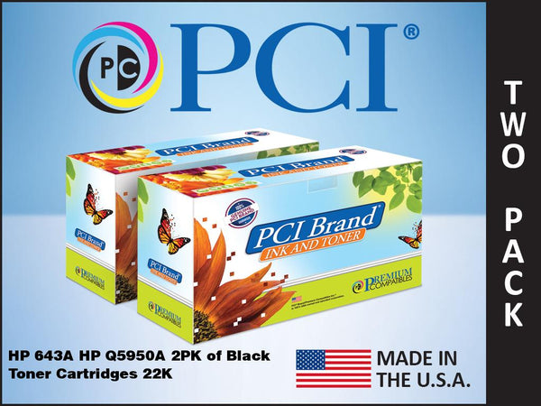 PCI Brand HP Q5950AD 643A 2 Pack Black Toner Cartridges 22K Yield