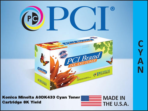 PCI Brand Konica Minolta A0DK433 Cyan Toner Cartridge 8K Yield