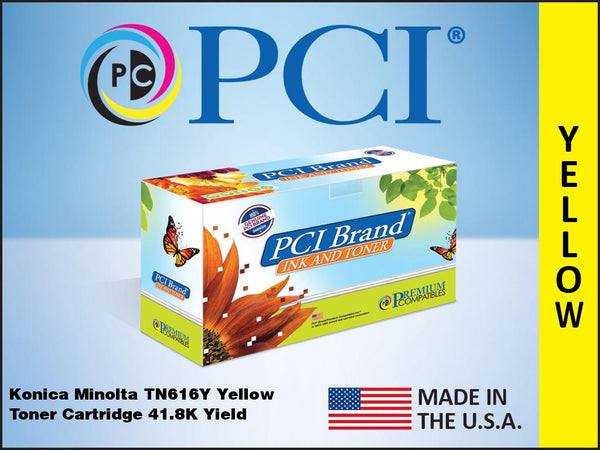 PCI Brand Konica TN616Y A1U9233 Yellow Toner Cartridge 41.8K Yield