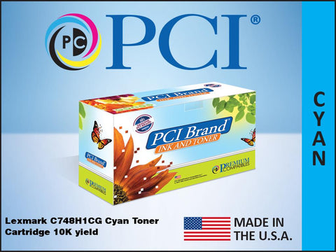 PCI Brand Lexmark C748H1CG Cyan Toner Cartridge 10K Yield