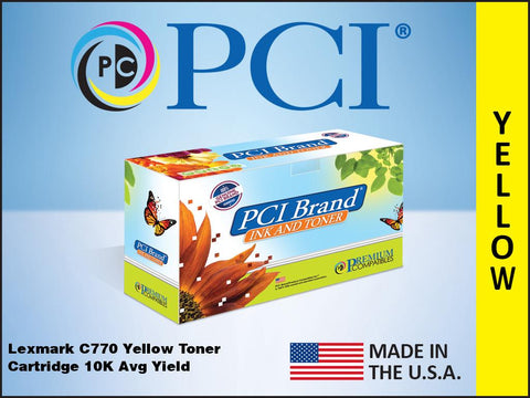 PCI Brand Lexmark C7702YH Yellow Toner Cartridge 10K Yield