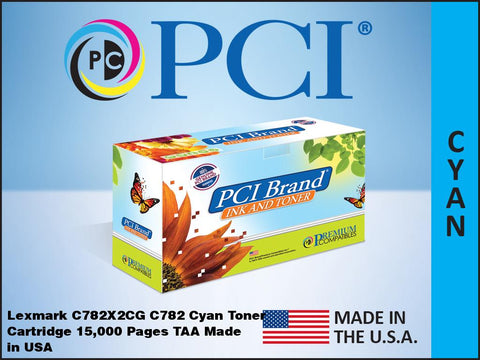 PCI Brand Lexmark C782X2CG Cyan Toner Cartridge 15K Yield