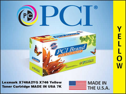 PCI Brand Lexmark X746A2YG Yellow Toner Cartridge 7K Yield