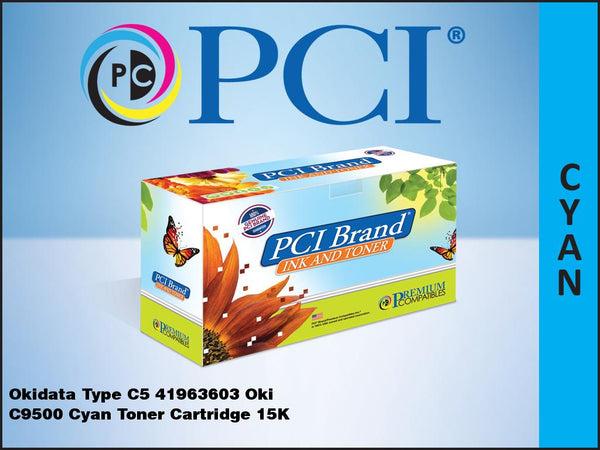 PCI Brand Okidata 41963603 Type C5 Cyan Toner Cartridge 15K Yield