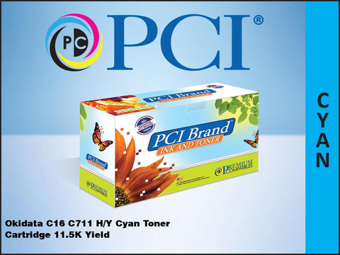 PCI Brand Okidata 44318603 Type C16 Cyan Toner Cartridge 11.5K Yield