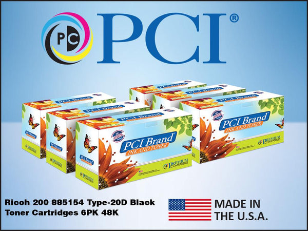 PCI Brand Ricoh 885154 6 Pack Black Toner Cartridges 48K Yield