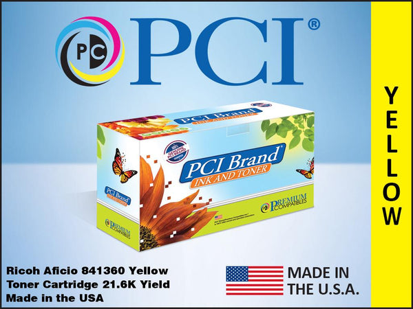 PCI Brand Ricoh 841360 Yellow Toner Cartridge 21.6K Yield