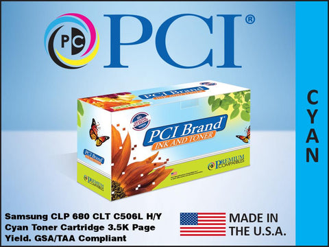 PCI Brand Samsung CLT-C506L Cyan Toner Cartridge 6K Yield