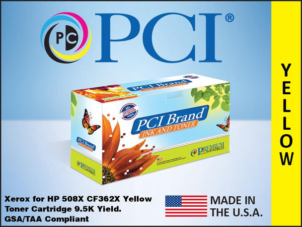 PCI Brand Xerox HP CF362X 508X Yellow Toner Cartridge Made in the USA